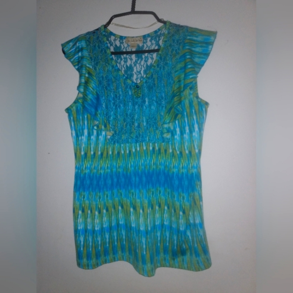 LIVE AND LET LIVE Women's Top Sz Small Blue & Green Tie Dye Look